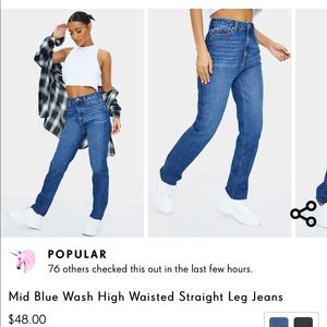 PLT Mid Blue Wash High Waisted Straight Leg Jeans